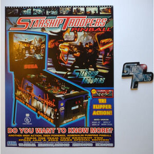 Starship Troopers Pinball FLYER + Plastic Promo Keychain Original NOS 1997